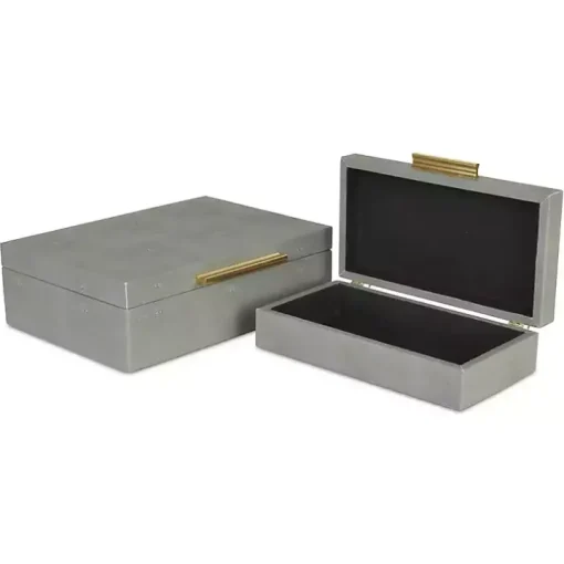 Gray Faux Shagreen Decorative Boxes, Set of 2