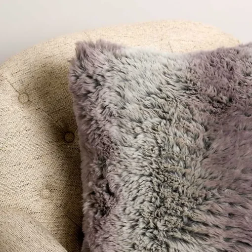 Gray Faux Wolf Fur Pillow