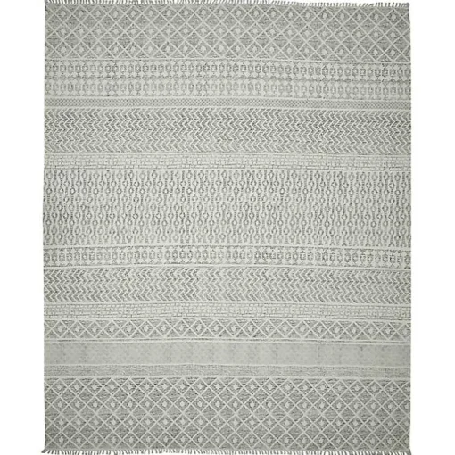 Gray Geo Stripes Tassel Fringe Area Rug, 5x7