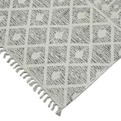 Gray Geo Stripes Tassel Fringe Area Rug, 5x7