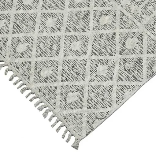 Gray Geo Stripes Tassel Fringe Area Rug, 5x7