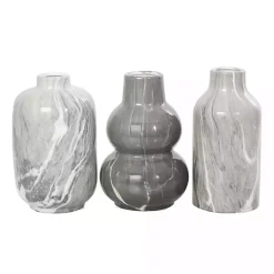 Gray Marble Finish Ceramic Vases, Set of 3