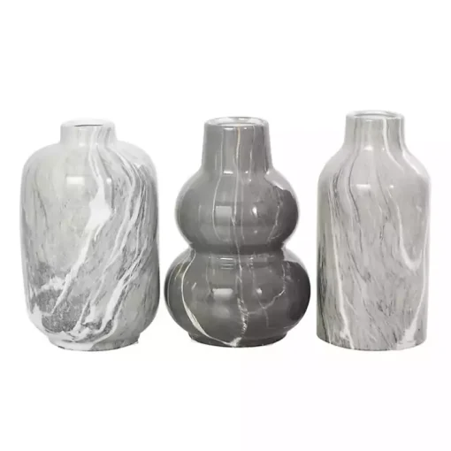 Gray Marble Finish Ceramic Vases, Set of 3