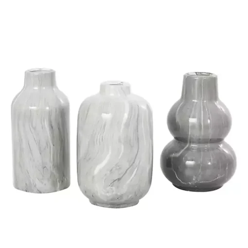 Gray Marble Finish Ceramic Vases, Set of 3
