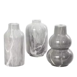 Gray Marble Finish Ceramic Vases, Set of 3