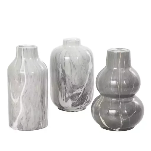 Gray Marble Finish Ceramic Vases, Set of 3