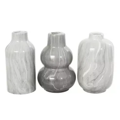 Gray Marble Finish Ceramic Vases, Set of 3