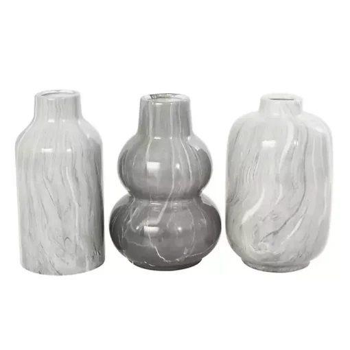 Gray Marble Finish Ceramic Vases, Set of 3