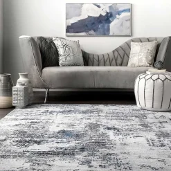 Gray Modern Abstract Washable Area Rug, 5x8