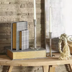 Gray Plaid Faux Leather Book Boxes, Set of 3