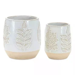 Gray Porcelain Leaf Decorative Pots, Set of 2