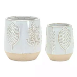 Gray Porcelain Leaf Decorative Pots, Set of 2