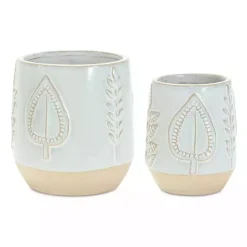 Gray Porcelain Leaf Decorative Pots, Set of 2