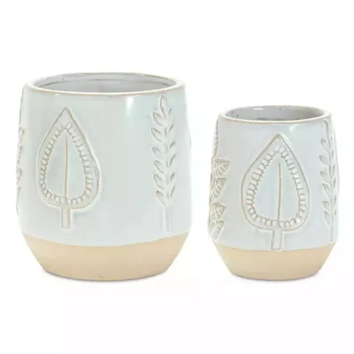 Gray Porcelain Leaf Decorative Pots, Set of 2