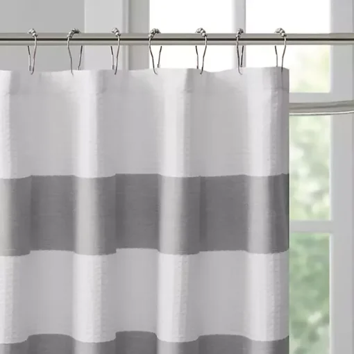 Gray Stripe Waffle Weave Shower Curtain