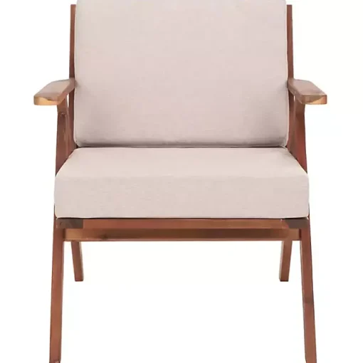 Gray Upholstered Acacia Wood Outdoor Chair