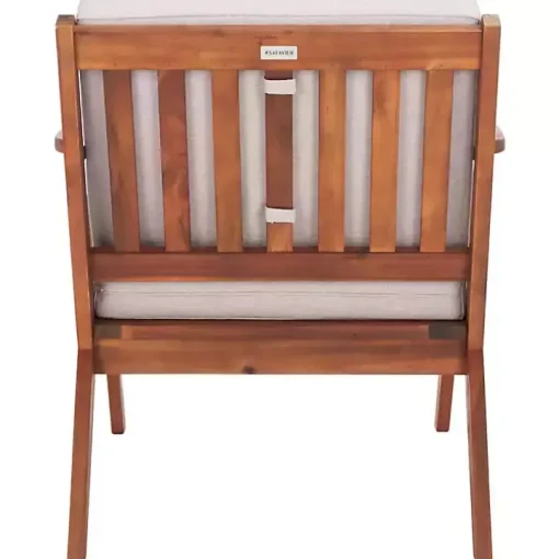 Gray Upholstered Acacia Wood Outdoor Chair
