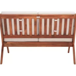 Gray Upholstered Acacia Wood Outdoor Loveseat
