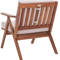 Gray Upholstered Acacia Wood Outdoor Chair