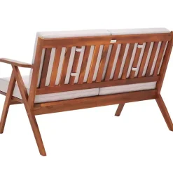 Gray Upholstered Acacia Wood Outdoor Loveseat