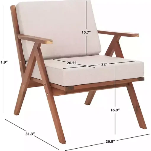 Gray Upholstered Acacia Wood Outdoor Chair