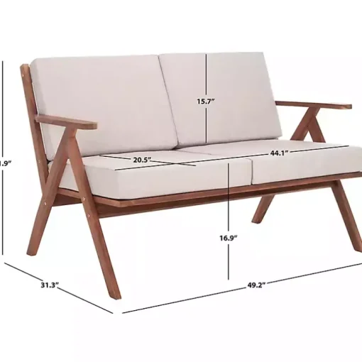 Gray Upholstered Acacia Wood Outdoor Loveseat