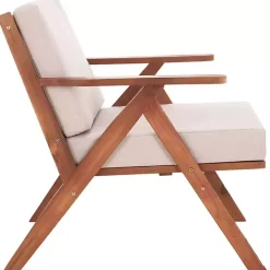 Gray Upholstered Acacia Wood Outdoor Chair