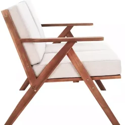 Gray Upholstered Acacia Wood Outdoor Loveseat