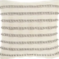 Gray Woven Knotted Stripes Throw Pillow