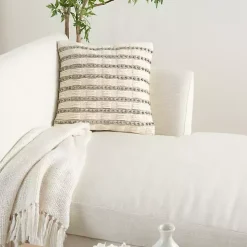 Gray Woven Knotted Stripes Throw Pillow