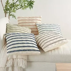 Gray Woven Knotted Stripes Throw Pillow