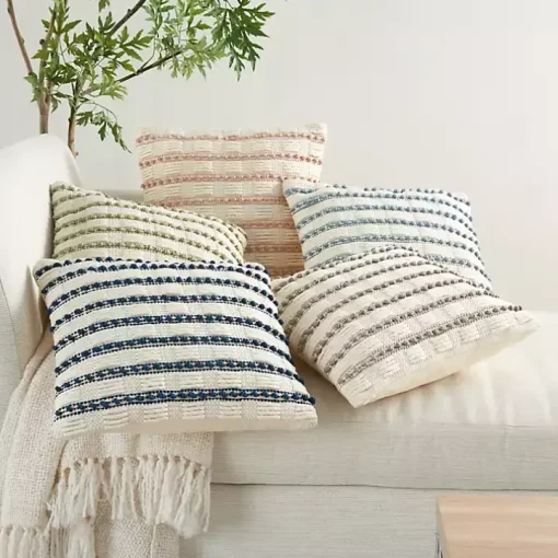 Gray Woven Knotted Stripes Throw Pillow