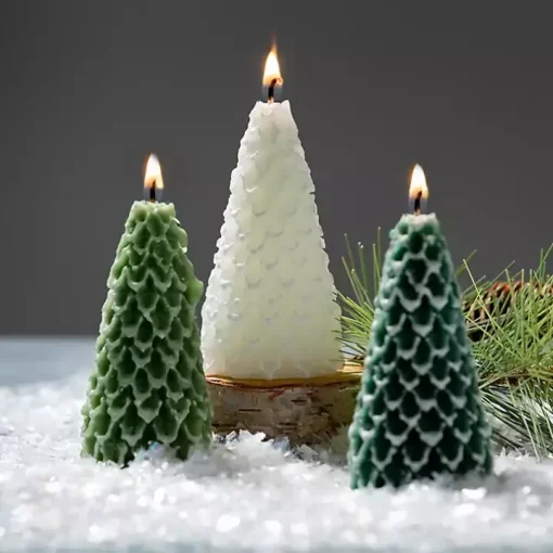 Green & White Pine Tree Candle Set