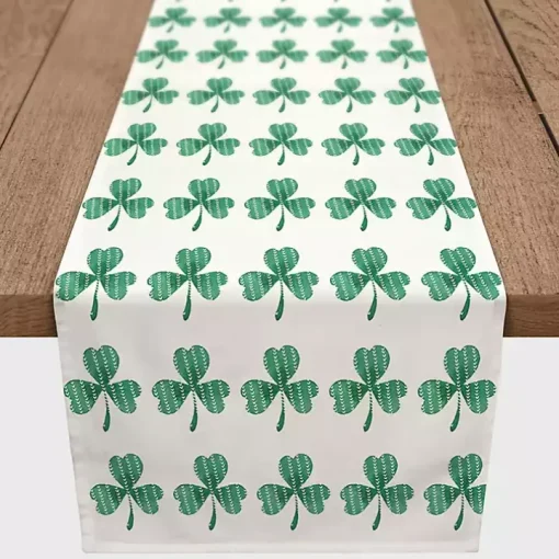 Green and White Clover Grid Table Runner, 72 in.