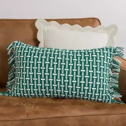 Green Basket Weave Lumbar Pillow