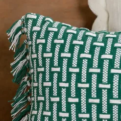 Green Basket Weave Lumbar Pillow