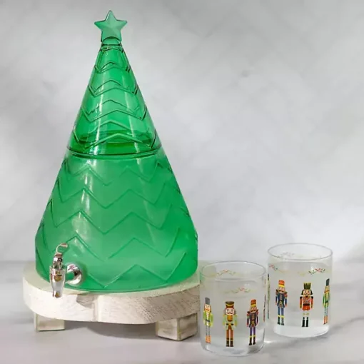 Green Glass Christmas Tree Drink Dispenser