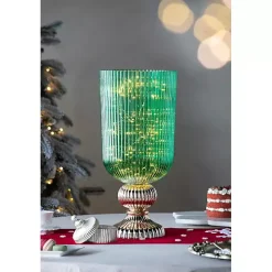 Green Glass Vase with Gold Pedestal Base, 20 in.