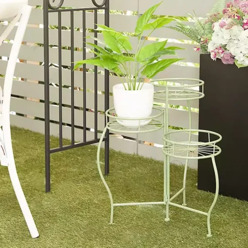 Green Metal Starburst 3-Tier Plant Stand