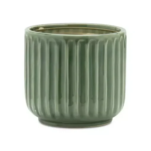 Green Ribbed Terracotta Planters, Set of 3