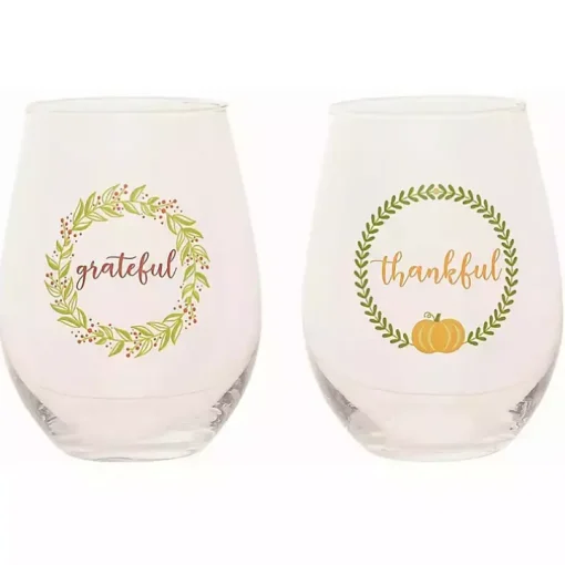 Harvest Sentiment Stemless Wine Glasses, Set of 4