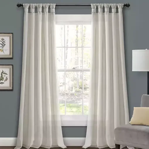 Ivory Burlap Knotted Curtain Panel Set, 108 in.