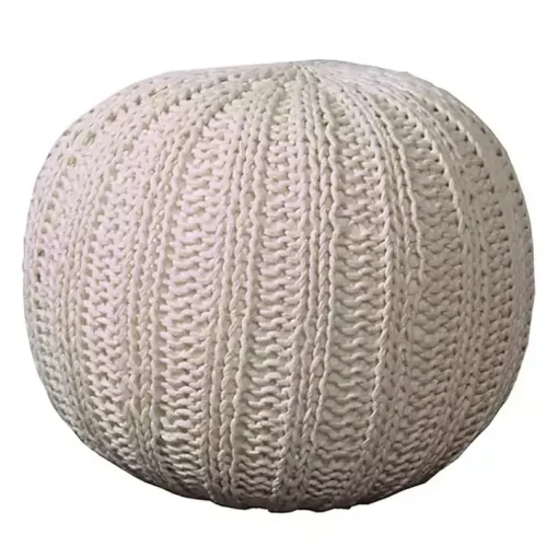 Ivory Cable Knit Pouf