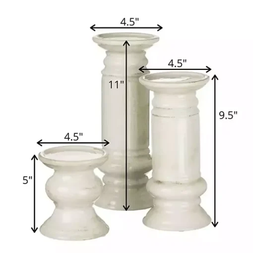 Ivory Ceramic Column Pillar Holders, Set of 3