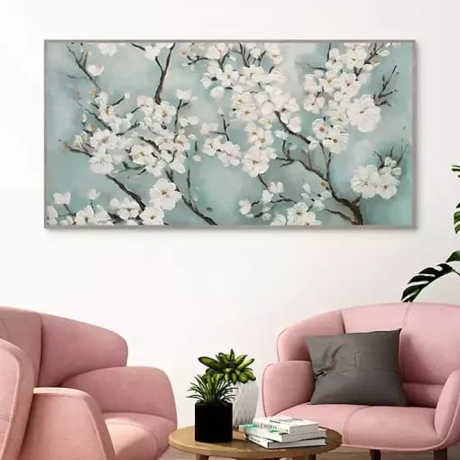 Ivory Cherry Blossoms Framed Canvas Art Print