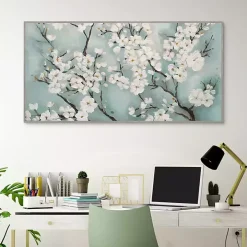 Ivory Cherry Blossoms Framed Canvas Art Print