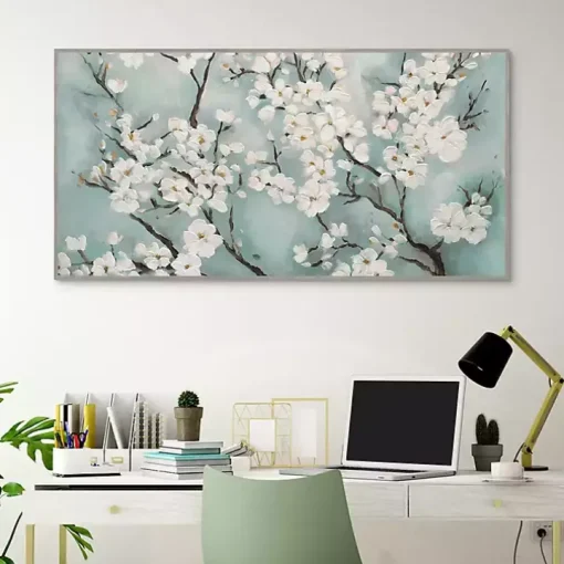 Ivory Cherry Blossoms Framed Canvas Art Print