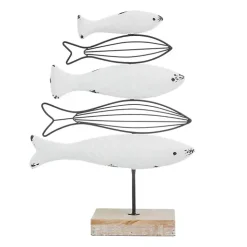 Ivory Distressed Coastal Fish School Statue
