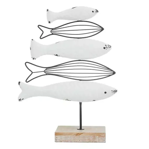 Ivory Distressed Coastal Fish School Statue