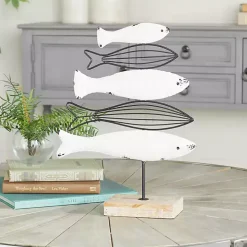 Ivory Distressed Coastal Fish School Statue